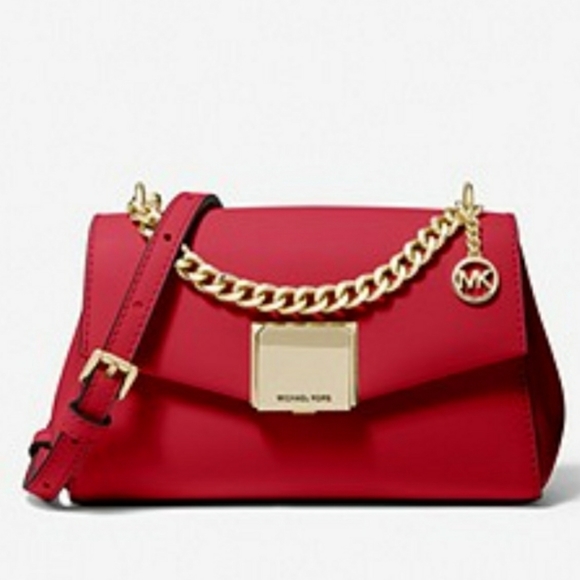 NWT MK Leather Crossbody Red Chili Gold Adjustable Strap Bag Michael Kors - Picture 11 of 16